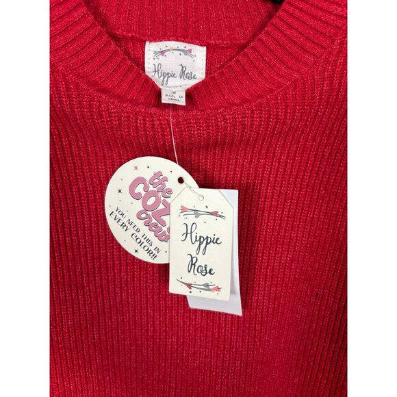Hippie Rose Juniors' Cozy Red Ribbed Pullover Sweater Hi Lo Size Small NWT's - Picture 6 of 8